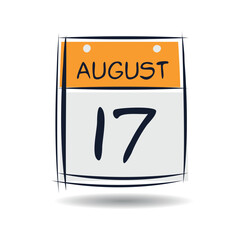 Creative calendar page with single day (17 August), Vector illustration.