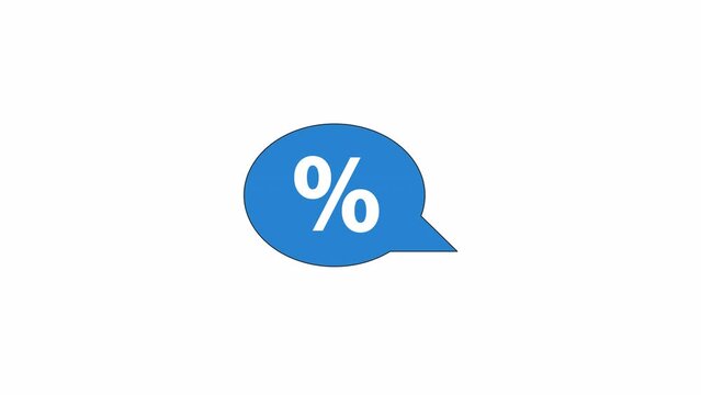 Dialog bubble percentage line 2D offer sticker animation. Sign advertising commercial flat colorful cartoon 4K video, alpha channel. Cloud speech discount animated badge tag on white background
