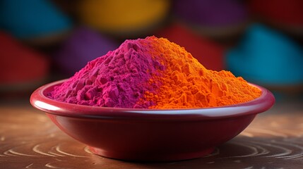 Holi Festival color powder. organic gulal colors in bowl 25th March Generative AI