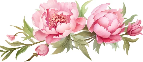 Tuinposter Watercolor Peony Flower and Leaves Painted by hand With copyspace for text © 2rogan