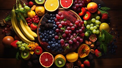  a bunch of fruit is arranged in a circle on a table.  generative ai