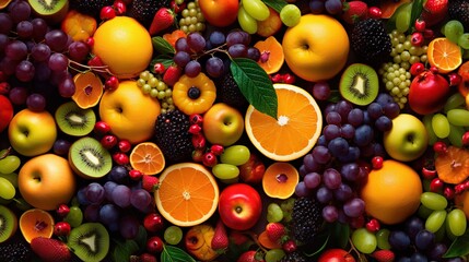 Naklejka na ściany i meble a bunch of different fruits that are on a table together. generative ai