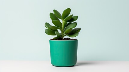  a small green plant in a green pot on a table.  generative ai