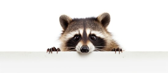 Closeup of an adorable amusing raccoon portrait on a white background