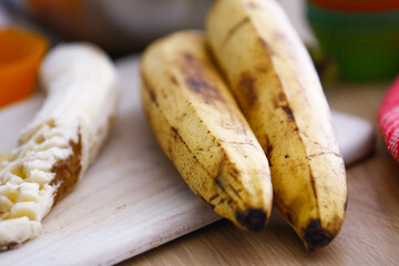 Organic ripe bananas in the kitchen