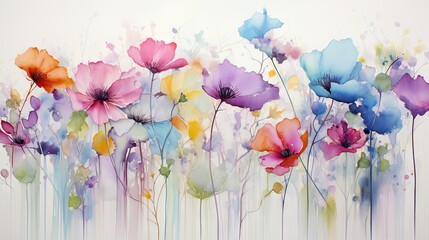  a painting of colorful flowers on a white background with watercolors.  generative ai