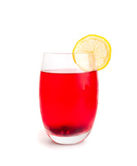 Hibiscus Tea, Dry Rose Drink, Cold Fruit Red Tea in Transparent Mug, Roselle Hibiscus Tea