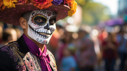 Mexican man wears skull makeup to attend Day of the Dead event