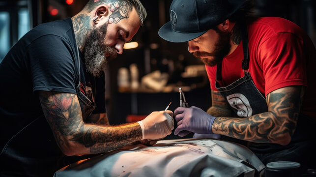 A professional tattoo artist tattooing a customer