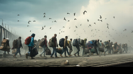 The journey of foreign workers according to the concept of International Migrant Day - obrazy, fototapety, plakaty