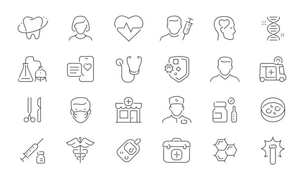 Set of Healthcare and Medical line icons. Hospital concept outline symbols collection for web application