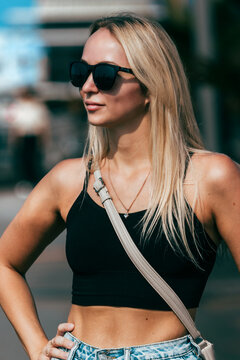 Beautiful Russian girl at the beach during summer