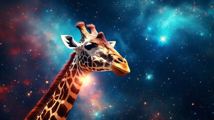 Fototapety  A giraffe standing in the middle of a space filled with stars
