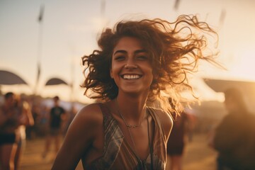Portrait of a woman dancing at a music festival