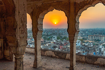 beautiful Indian sunset landscape up in a hill in New Delhi