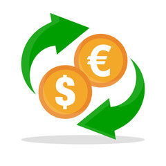 Flat design dollar and euro currency exchange icon. Vector.