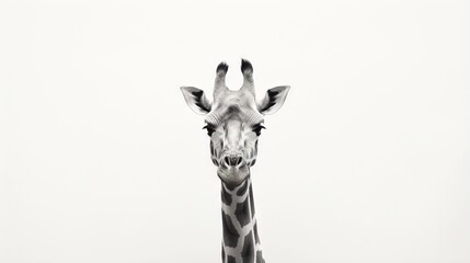  a black and white photo of a giraffe's head. generative ai