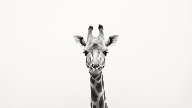  a black and white photo of a giraffe's head.  generative ai