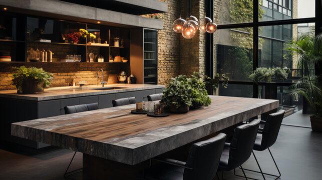 Editorial Style Photo	Loft Apartment	Kitchen	Low Angle	Industrial	Urban Industrial	Kitchen Island	Concrete, Steel	Close-up	Monochrome	Loft Life	Industrial	Chicago	2010s	Edgy	Industrial