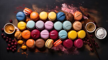  a table topped with lots of different colored macaroons.  generative ai