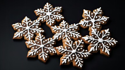 a set of gingerbread cookies in patterns on a plain white background. the details of the icing decorations and the uniformity of the layout.