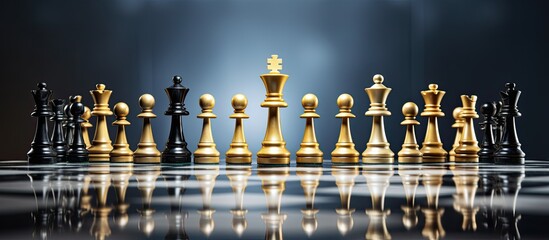 Chess pieces represent leadership winning strategy challenges business team player risk management human resource and strategic planning