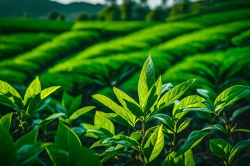 Green tea bud and leaves. green tea plantations in morning