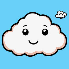 Smiling Cartoon Cloud with Rosy Cheeks on Light Blue Background