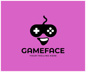 Video game controller or joystick in shape of person face, graphic design. Gamer, console gamepad, gameplay, play and gaming, vector design and illustration