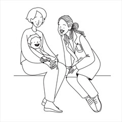 Paediatrician woman with baby, kid doctor, flat minimalistic illustration. Vector illustration