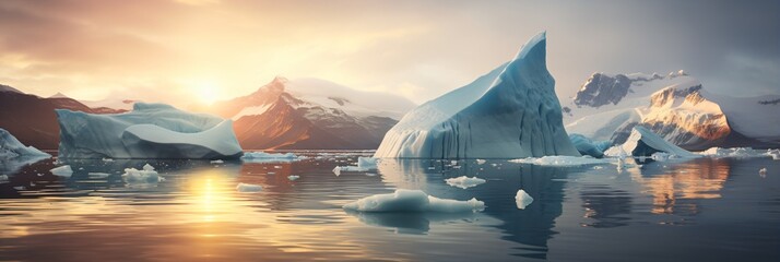 arctic ocean with floating icebergs