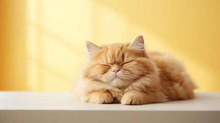 Sleepy ginger cat enjoys a warm nap, basking in the soft sunlight, embodying tranquility and contentment.