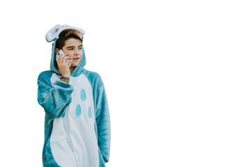 disguised as speaking by mobile phone on a background child