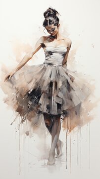 In this expressive oil painting, you'll find a young ballerina elegantly posed, her dress flowing, all set against a white background.
