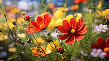  a bunch of flowers that are in a field of grass.  generative ai
