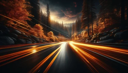  Long exposure photo of a highway in the forest at night © Artur