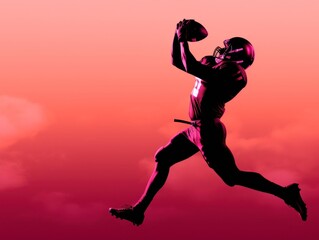 Fototapeta na wymiar American Football Player Man Catching Receiving Silhouette