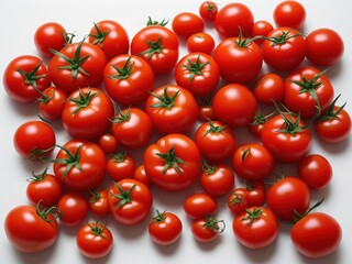 Tomates o jitomates de diferentes tamaños sobre fondo blanco