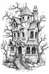 sketch of a haunted house