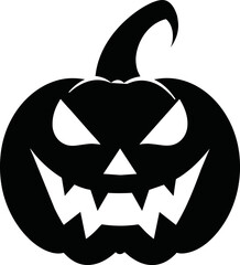 Halloween pumpkin silhouette vector illustration, Jack O Lantern isolated on white background. Scary orange picture with eyes.