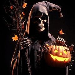dark horror halloween pumpkin with skull professional art design high quality concept