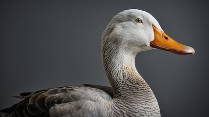  a close up of a duck on a gray background with a black background.  generative ai