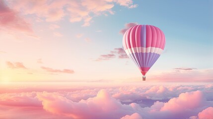 Fototapeta premium a hot air balloon flying in the sky above the clouds. generative ai