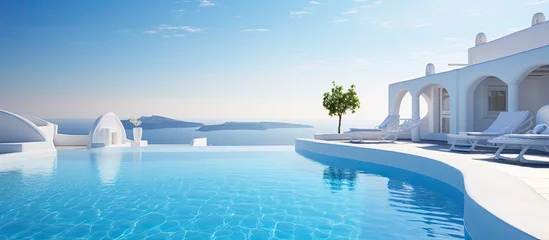 Poster Luxurious pool with sea view Santorini island Greece © 2rogan