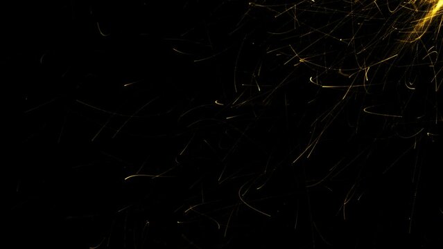 Abstract luxury background with golden lines on black background. Gold polygonal random network shine glitter design. Premium minimal animated banner. Modern seamless looped animation. Dark royal BG