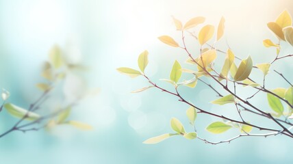 Soft spring leaves and twigs background with soft sunlight created with Generative AI