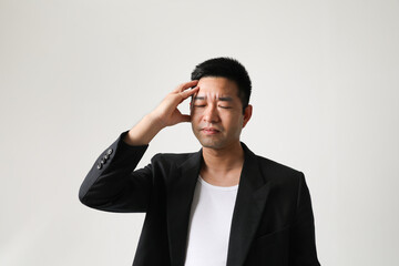 Portrait of young Asian a thoughtful and sad face expression. Mock-up.