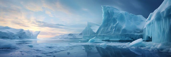 arctic ocean with floating icebergs - obrazy, fototapety, plakaty