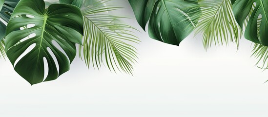 Decorating home with monstera deliciosa plants With copyspace for text - obrazy, fototapety, plakaty