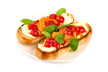 Spanish Tapas and Pinchos with mascarpone cheese, isolated on white background. High resolution image.
